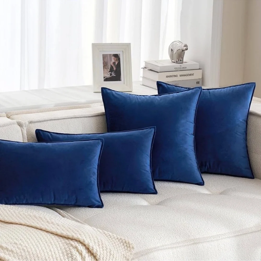 🆕 2 Saphire Navy Blue VELVET Euro Accent Pillow Covers Luxury High End Hotel NWT